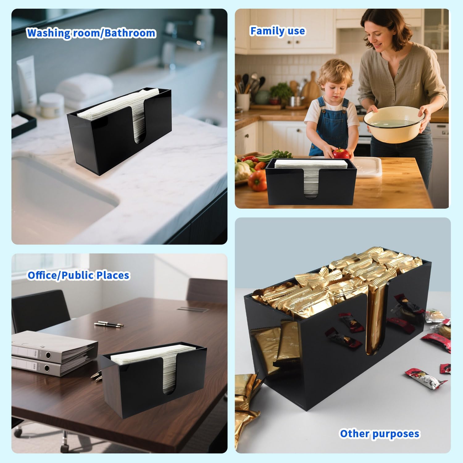 Paper Towel Holder for Countertop,Black Acrylic Napkin Dispenser-Multifold/C-Fold/Z-Fold Trifold