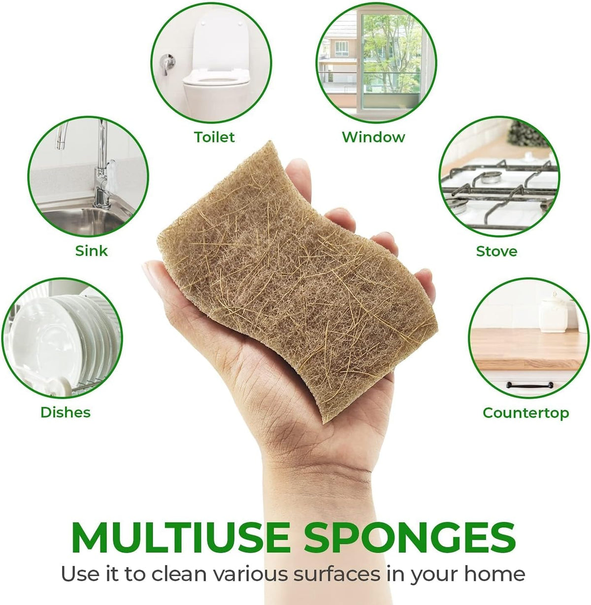 Biodegradable Natural Kitchen Sponge - Compostable Cellulose and Coconut Walnut Scrubber Sponge (24