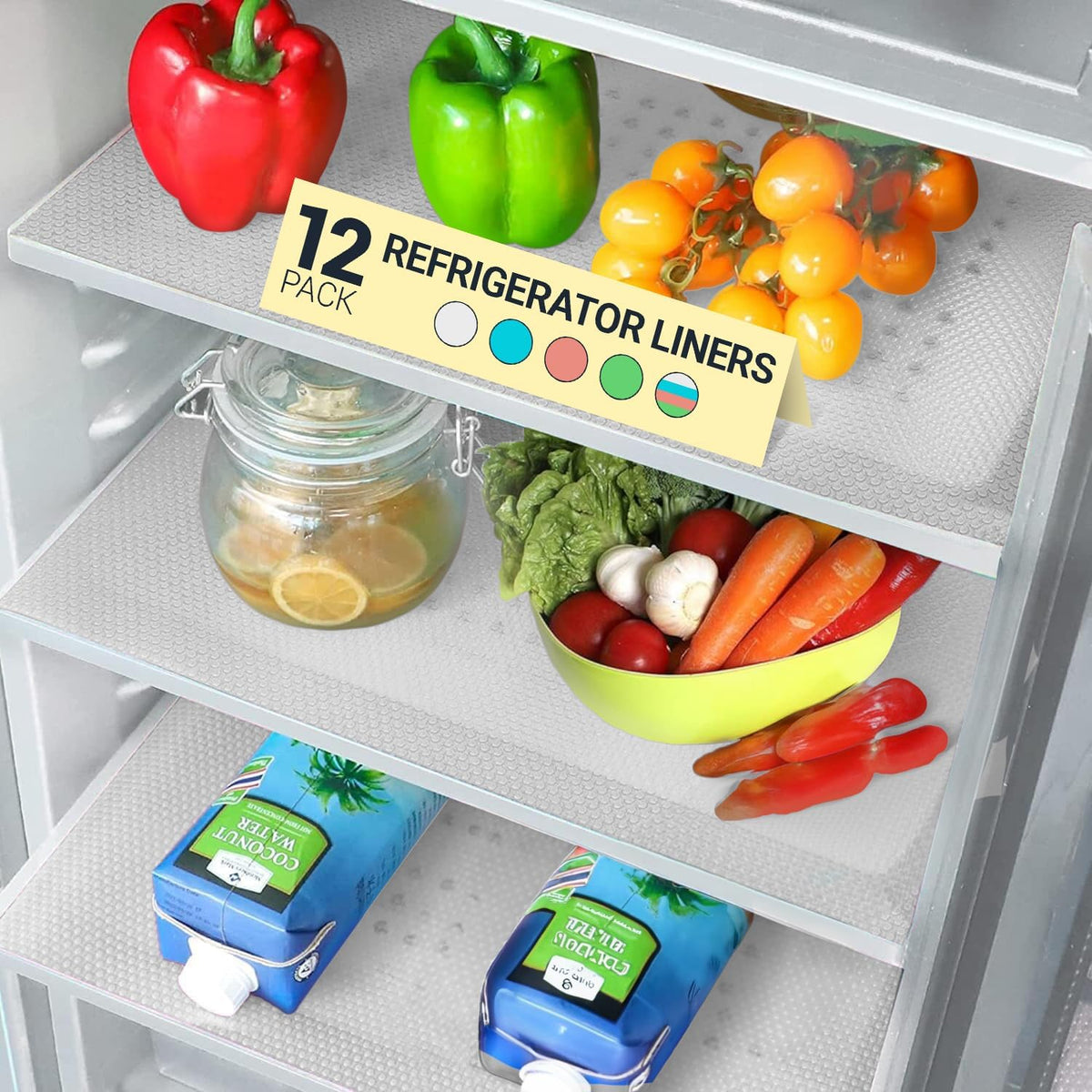 Refrigerator Liners for Shelves (12 Pack) by Linda’s Essentials - Non-Adhesive Shelf or Drawer