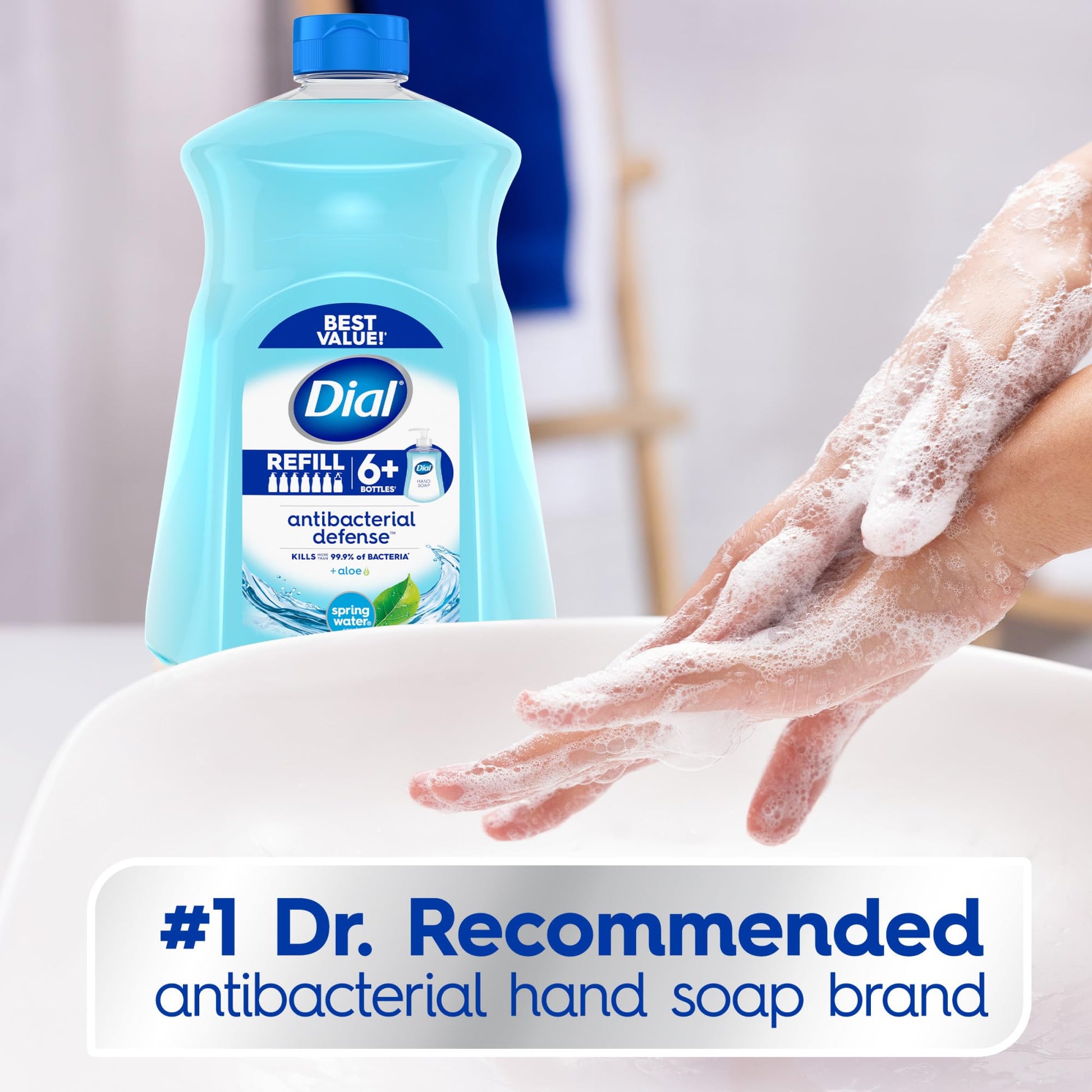 Dial Antibacterial Defense Liquid Hand Soap + Aloe, Spring Water Scent, 52 Fl Oz Hand Soap Refill