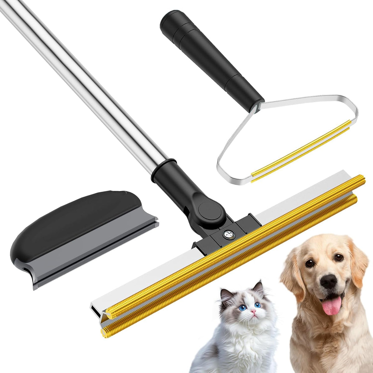 3 in 1 Carpet Rake for Pet Hair Removal, Tool Set of 3, 55” Long Handle Carpet Pet Hair Removal