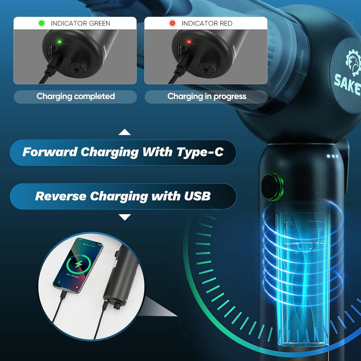 Saker Portable Car Vacuum Cordless 20000Pa 6 in 1 Multifunctional Adjustable Small Handheld Vacuum