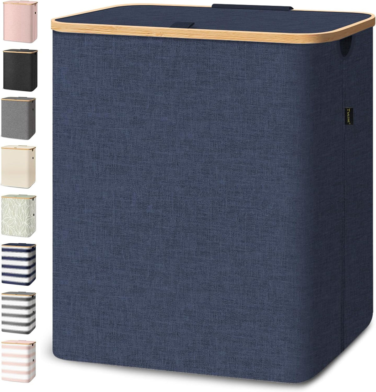 BALEINE Laundry Hamper with Lid, Tall Laundry Baskets with Bamboo Pull Handles, Large Laundry Bin