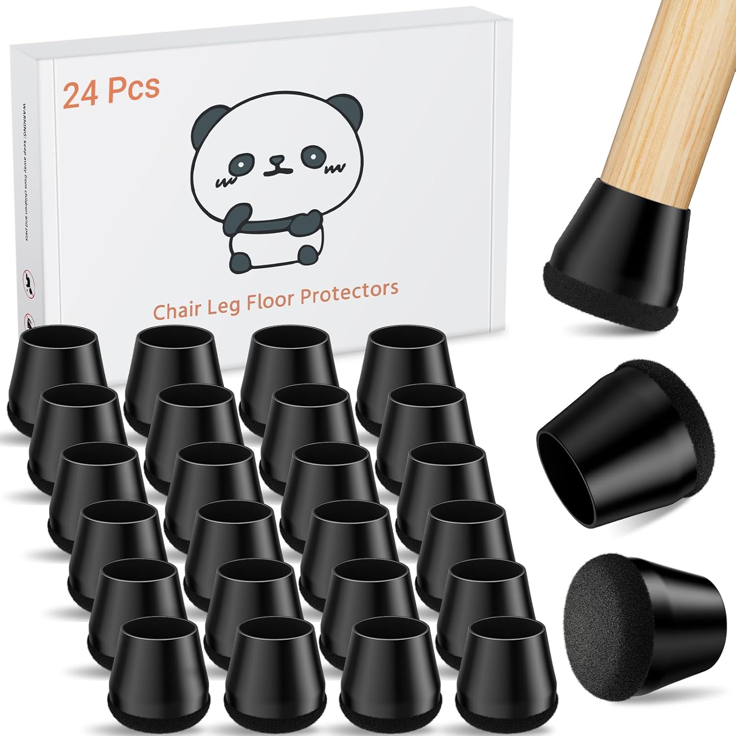 24 PCS Silicone Chair Leg Floor Protectors Medium Fit (1"-1.2") Rubber Felt Furniture Pads Chair