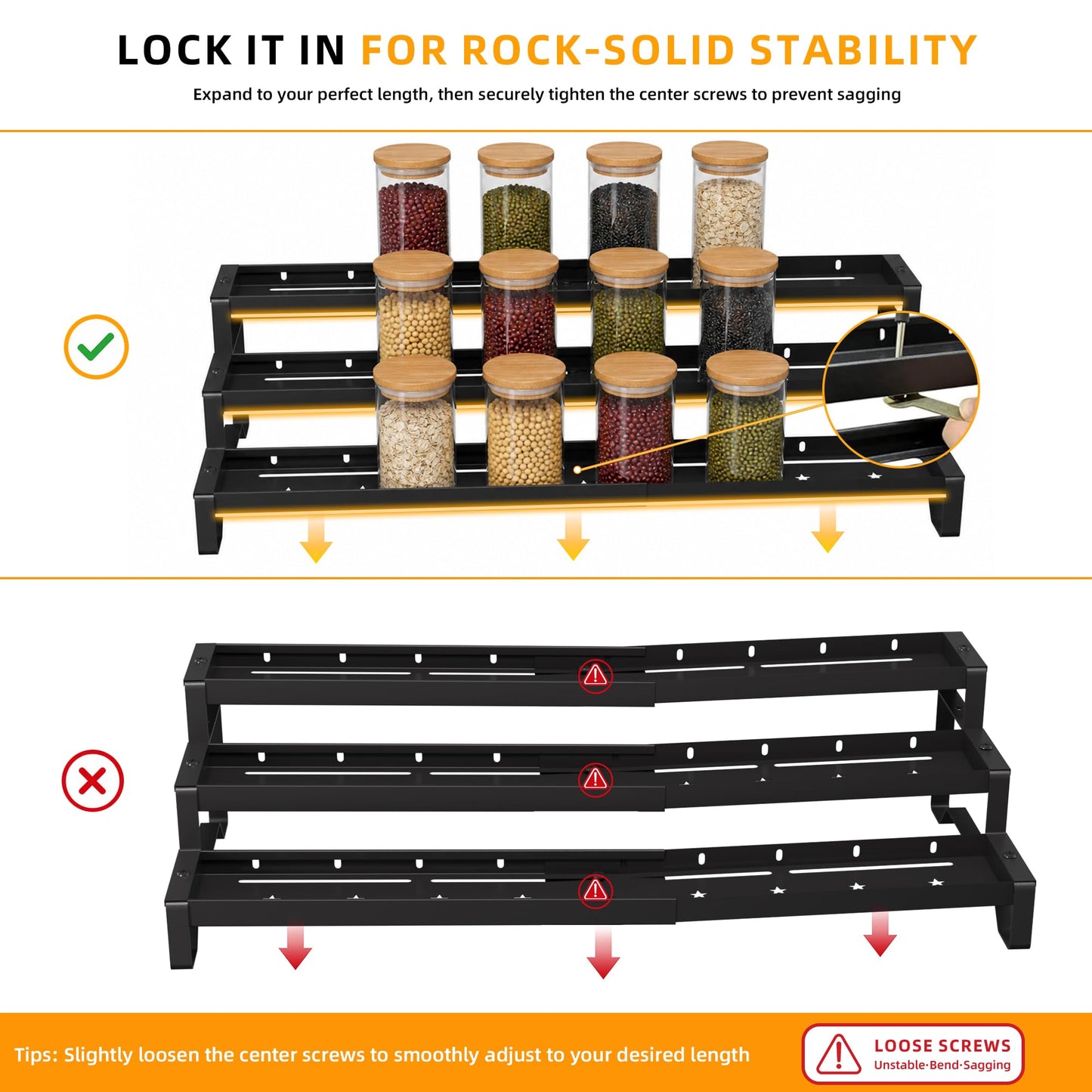 PEEKUP Spice Rack Organizer for Cabinet, 13-21.5" Expandable Spicy Shelf – view 6