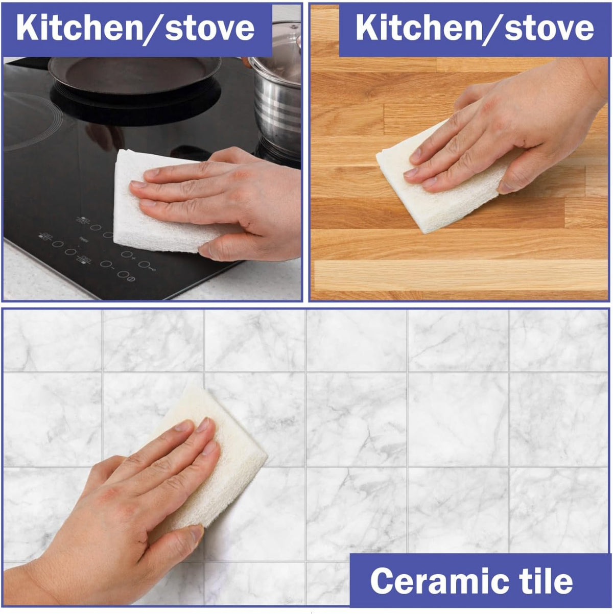 YoleShy Handled Scrubber Set, Non-Scratch Bathroom Scrubbing Pads, Bathtub Scrubber with Handle