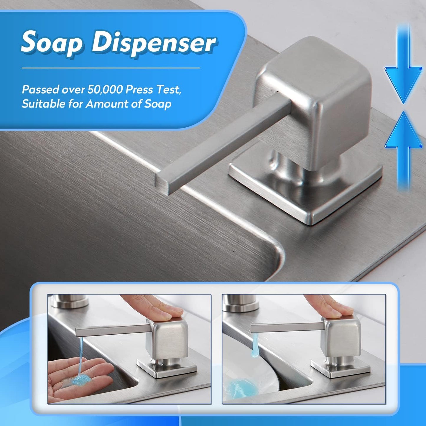 CREA Soap Dispenser for Kitchen Sink, Kitchen Soap Dispenser Brushed Nickel Square Built in Sink
