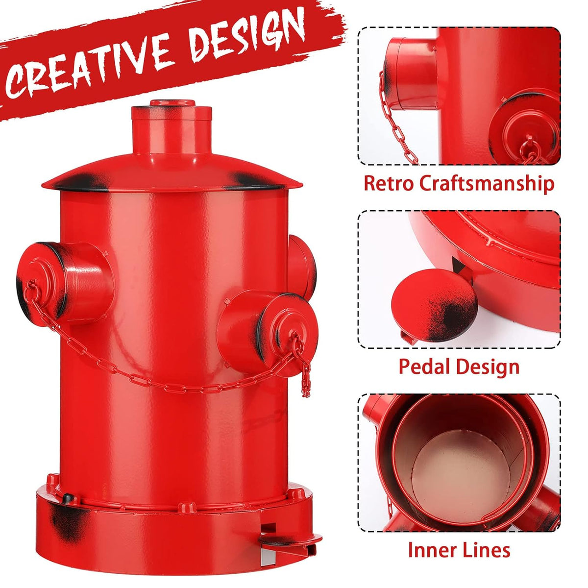 Hoolerry Fire Hydrant Trash Can Retro Creative Garbage Can with Inner Bucket Large Capacity Wrought