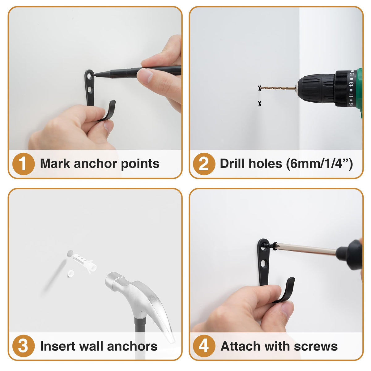 10Pcs Wall Hooks, Black Metal Coat and Towel Hooks, Holds Up to 40 lbs