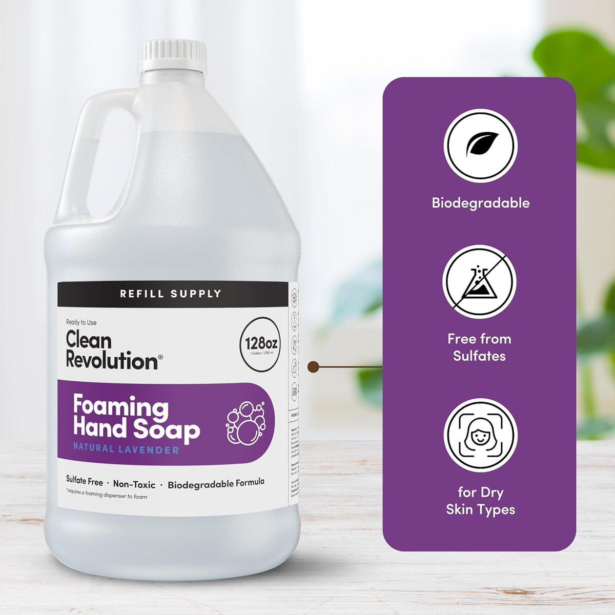 Clean Revolution Foaming Hand Soap Refill Supply Container, Ready to Use Formula, Gluten Free