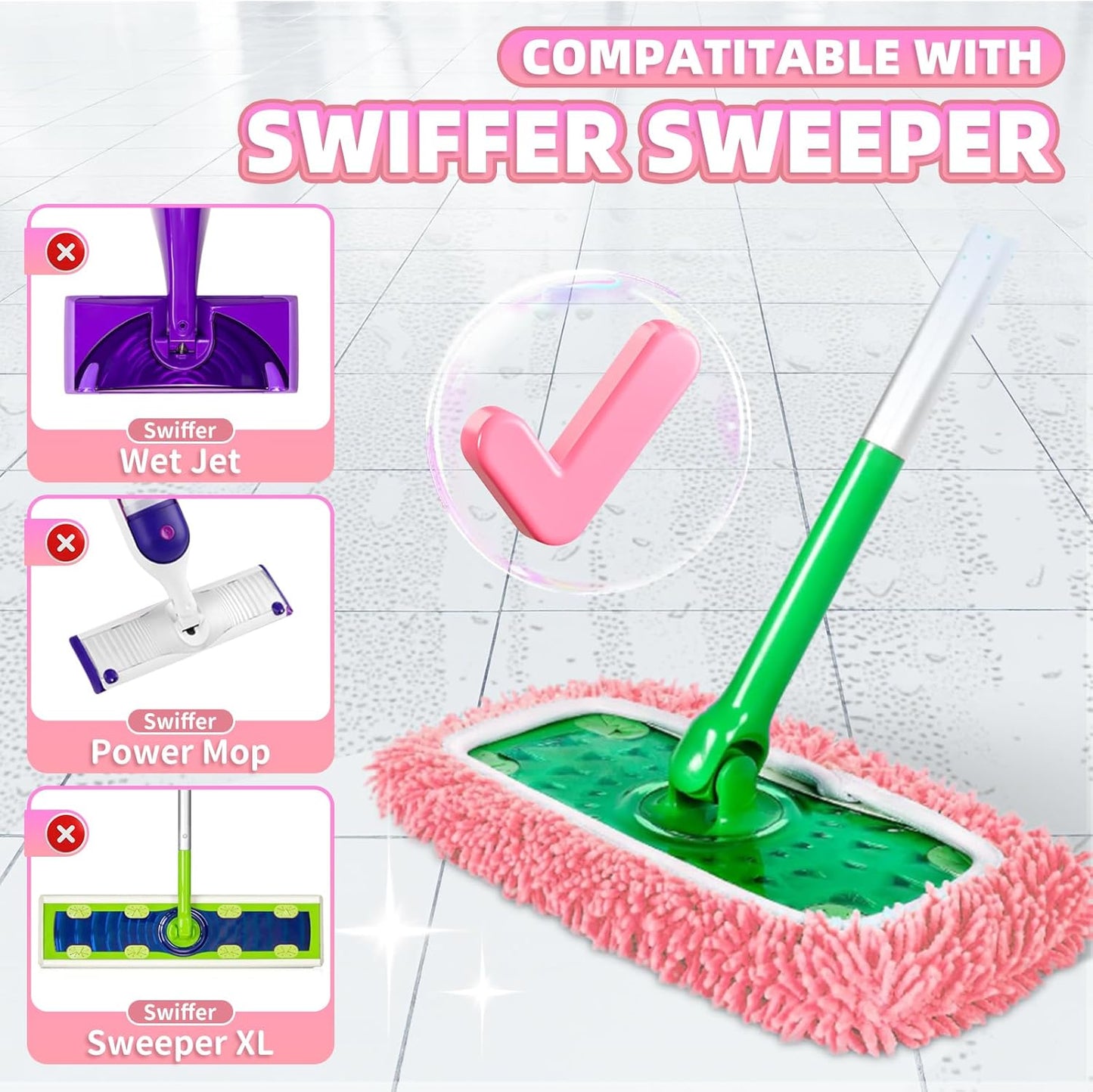 8 Pack Reusable Mop Pads Compatible with Swiffer Sweeper, Microfiber Chenille Washable Swiffer Mop