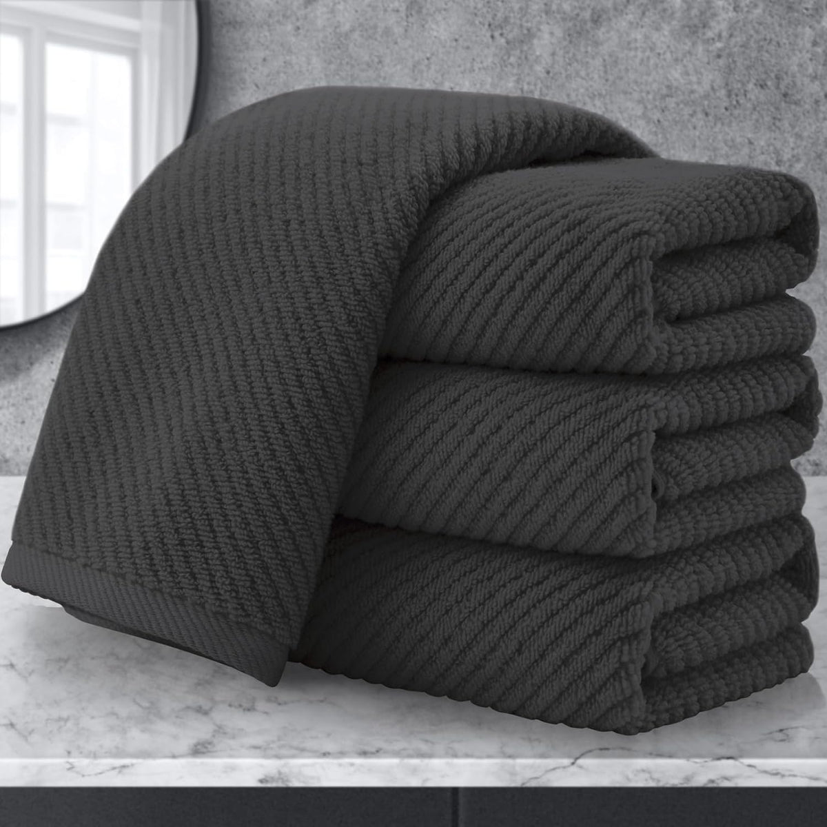 VOOVA & MOVAS Gray Hand Towels for Bathroom, Large 18" x 28" - 100% Cotton | Thick | Quick Dry |