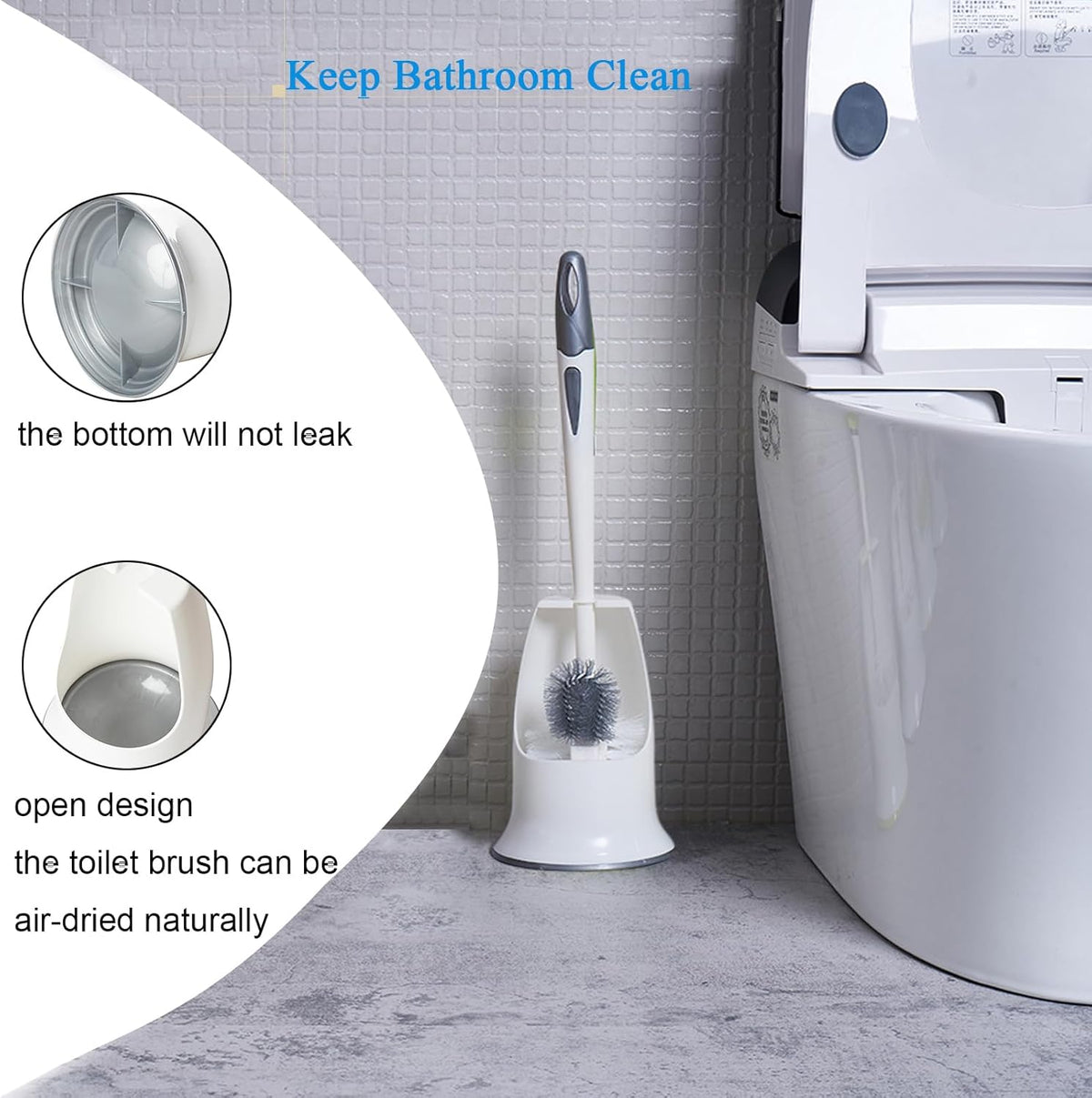 2 Pack Toilet Bowl Brush with Holder for Bathroom, Under-Rim Double Brush Head, Long Handle