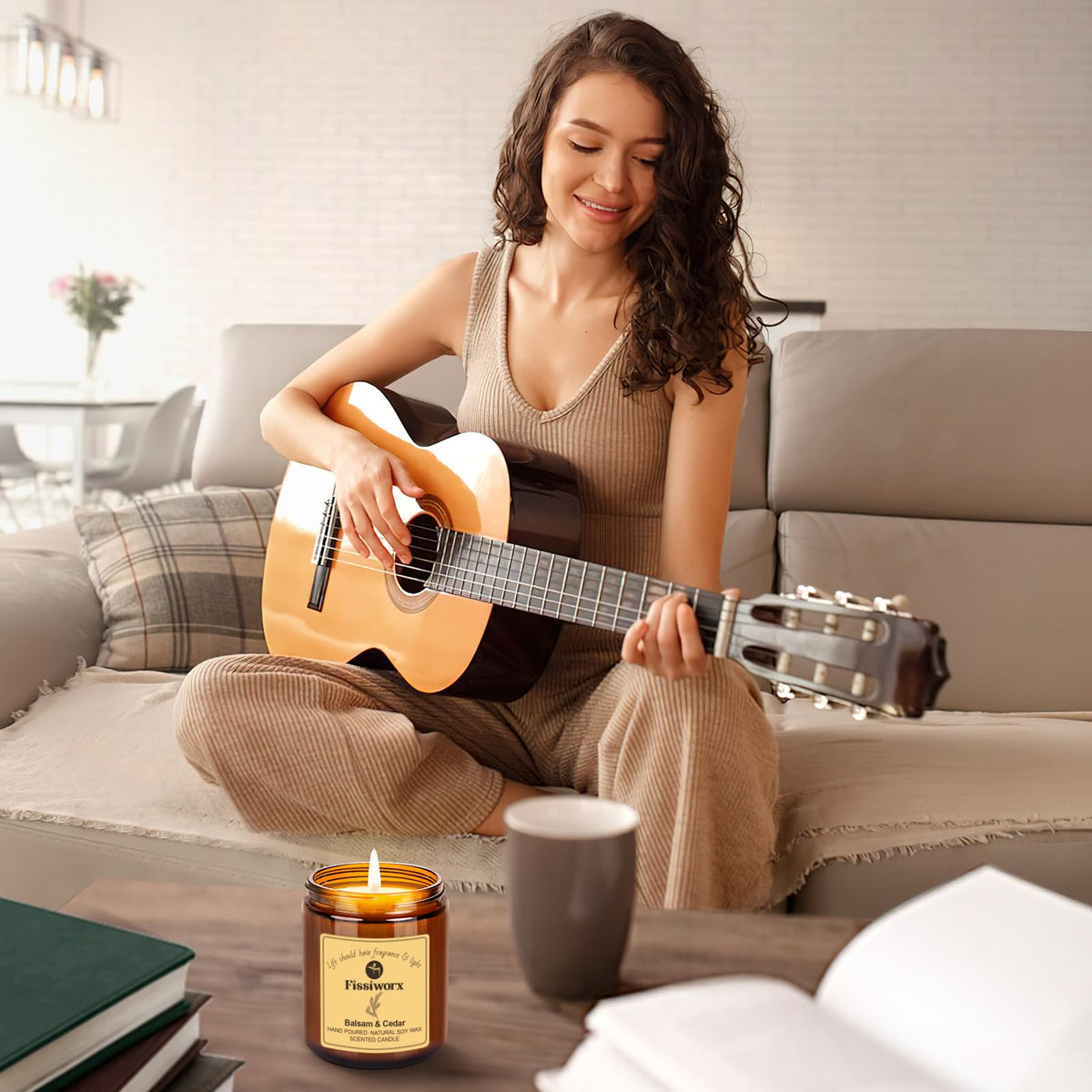 Fissiworx Vanilla Scented Candle Set 2 Pack, Candle for Home Scented, Odor Eliminating, Stress