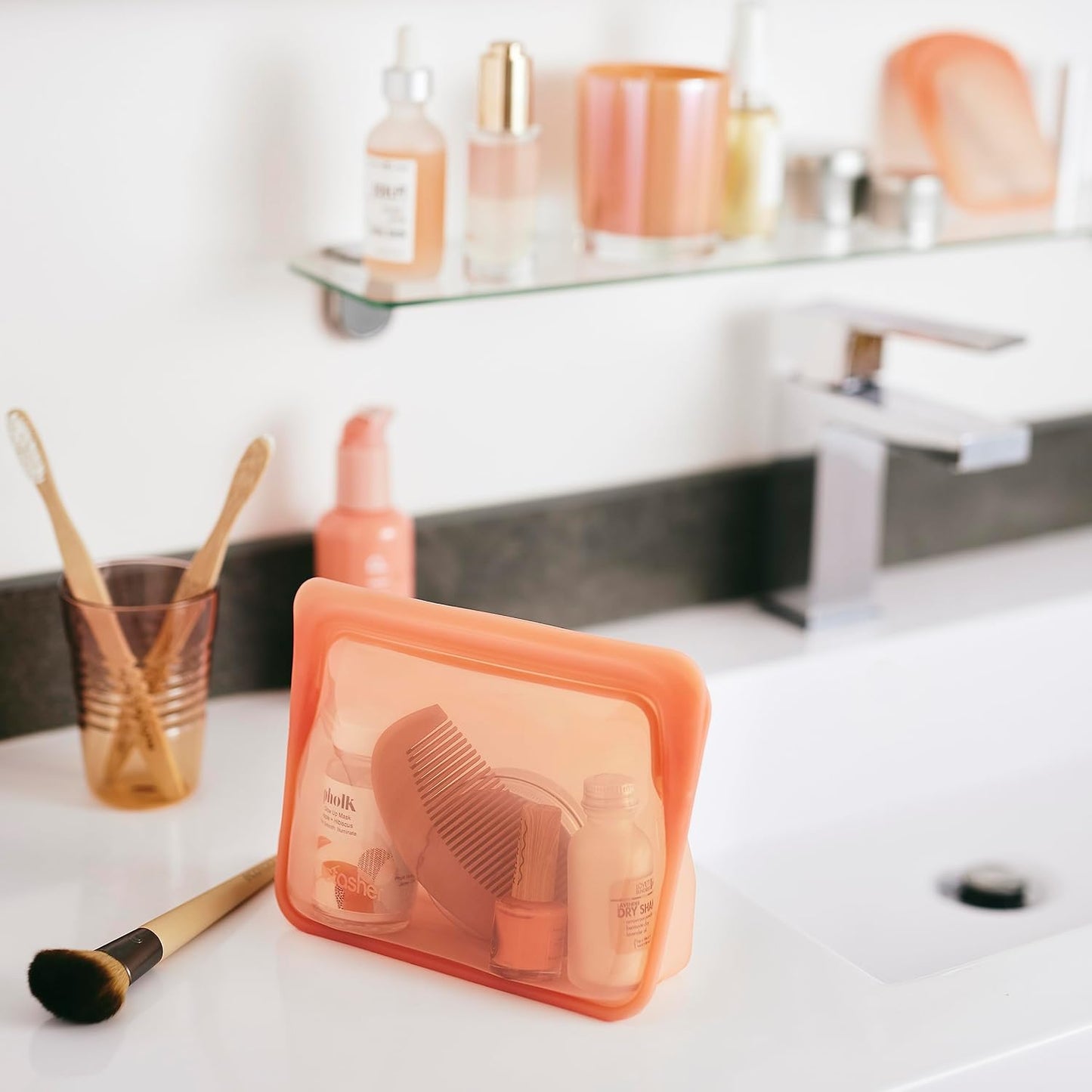Stasher Premium Silicone Reusable Food Storage Stand-Up Mini Bag, Pink, Microwave, Sous Vide