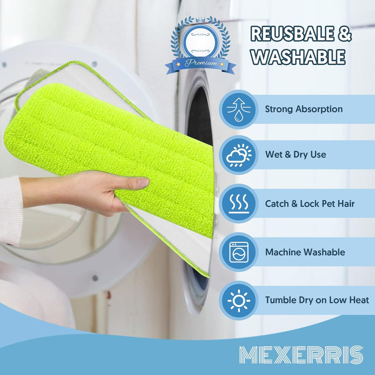 7 Count Reusable Microfiber Mop Pads for Swiffer PowerMop- MEXERRIS PowerMop Refills Hard Wood