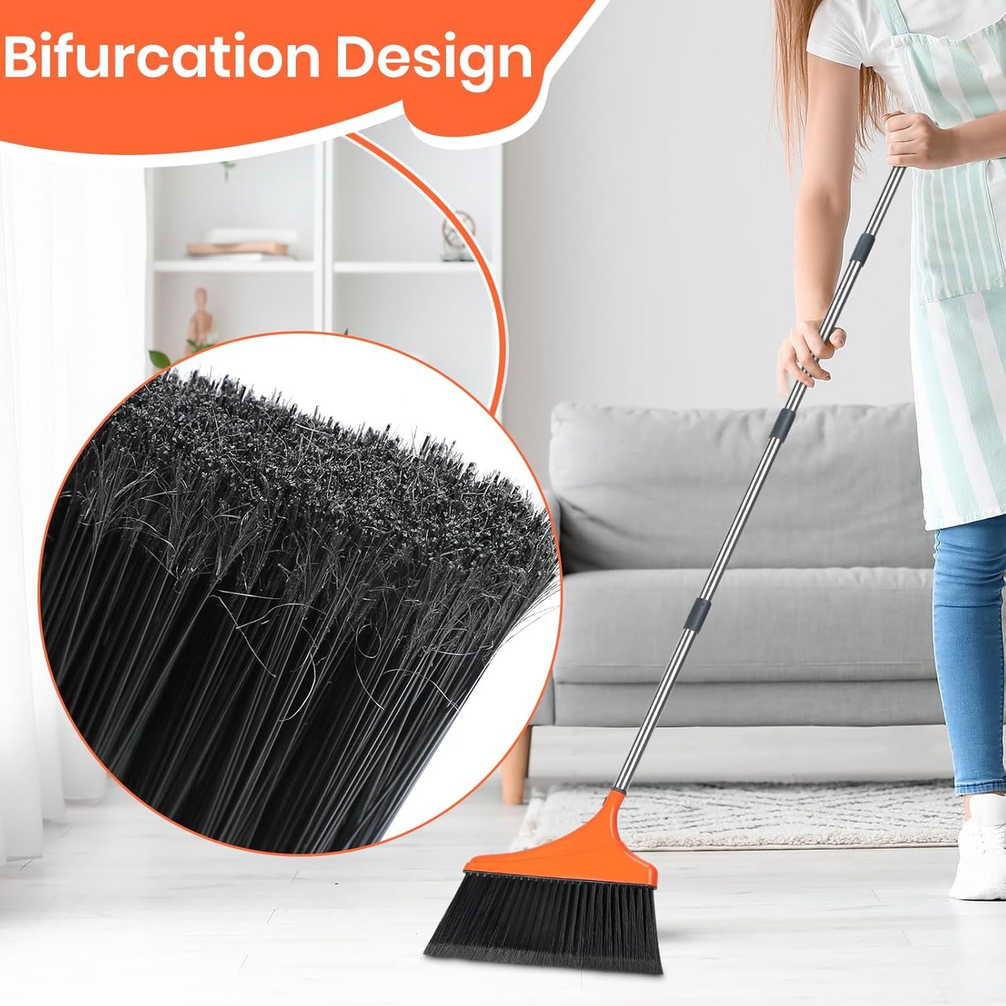 4 Pack Heavy-Duty Angle Broom for Floor Cleaning with 52" Long Handle Stiff Bristle Angle