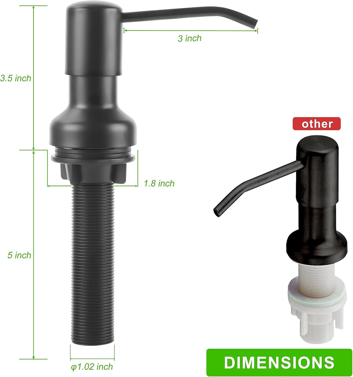 Soap Dispenser for Kitchen Sink, Sink Soap Dispenser with Longer Threaded Shaft Shank, 47"