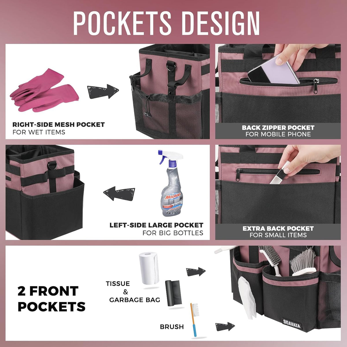Compact Wearable Cleaning Caddy, Small Cleaning Caddy Supplies Organizer with Handle & Shoulder