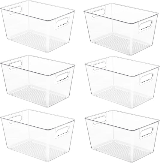 YIHONG 6 Pack Clear Pantry Organizer Bins, Plastic Containers with Handle for
