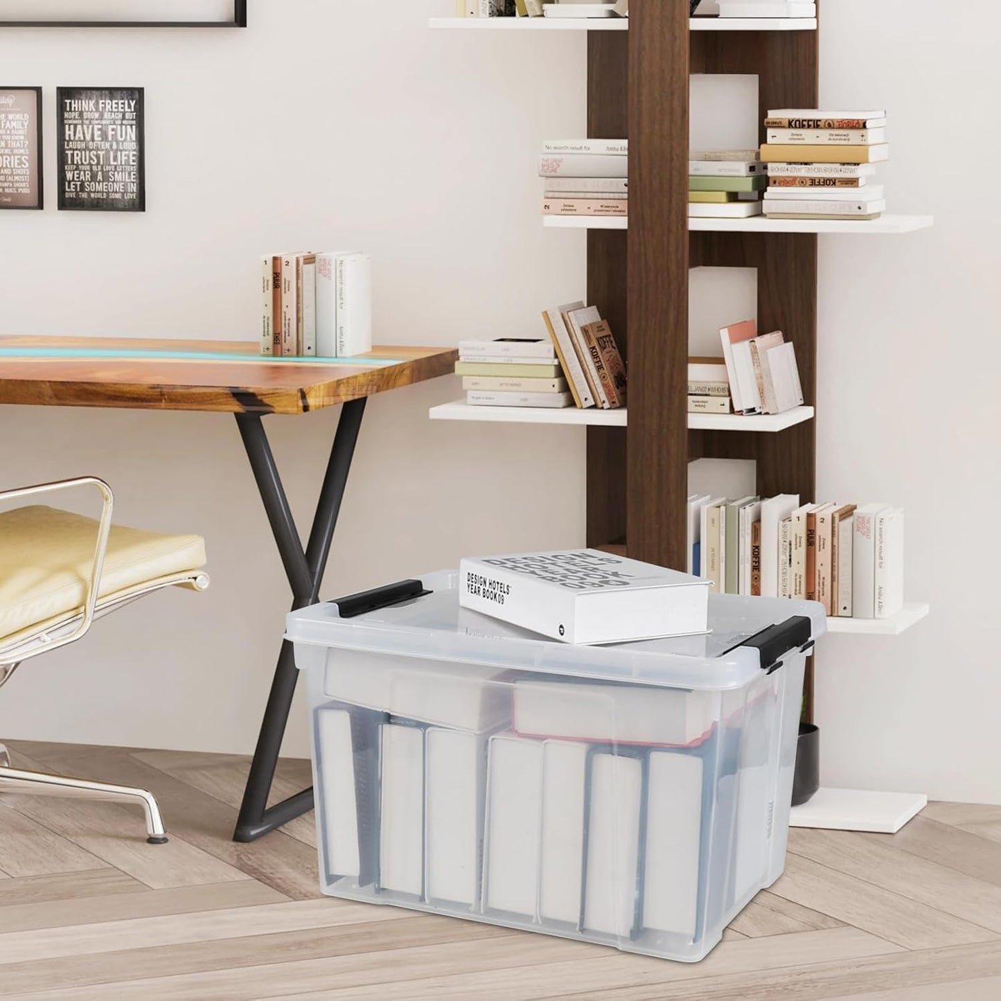 34 L Clear Plastic Storage Bins Box with Lid, Stackable Lidded Storage Bin Container with Wheels