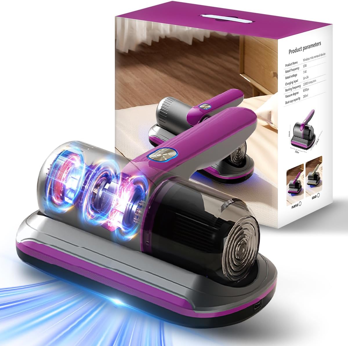 PATO Mattress Vacuum Cleaner, Wireless Handheld Bed Vacuum Cleaner With UV-C Light, HEPA Filter and