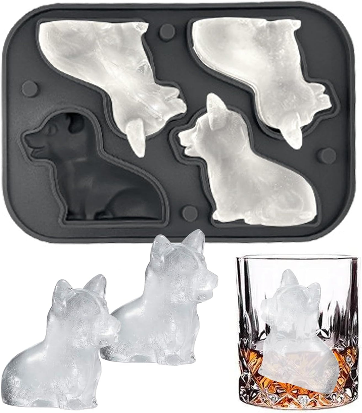Corgi Dog gifts 3D Ice Cube Mold, Admaison Ice Cube Tray with Funnel for Cocktails, Bourbon,Brandy