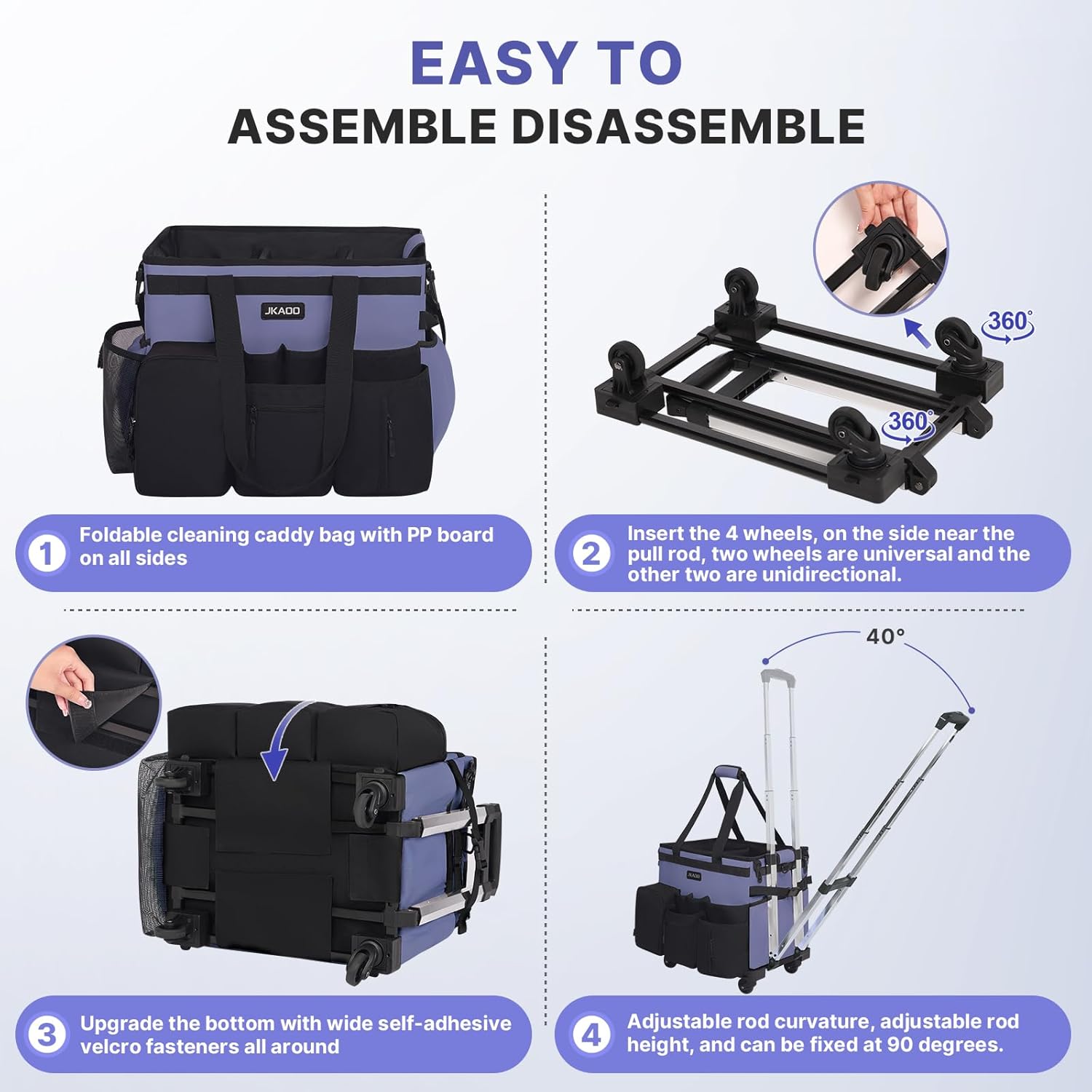 Large Rolling Cleaning Caddy Bag with Detachable Trolley, Waterproof Cleaning Caddy on Wheels for