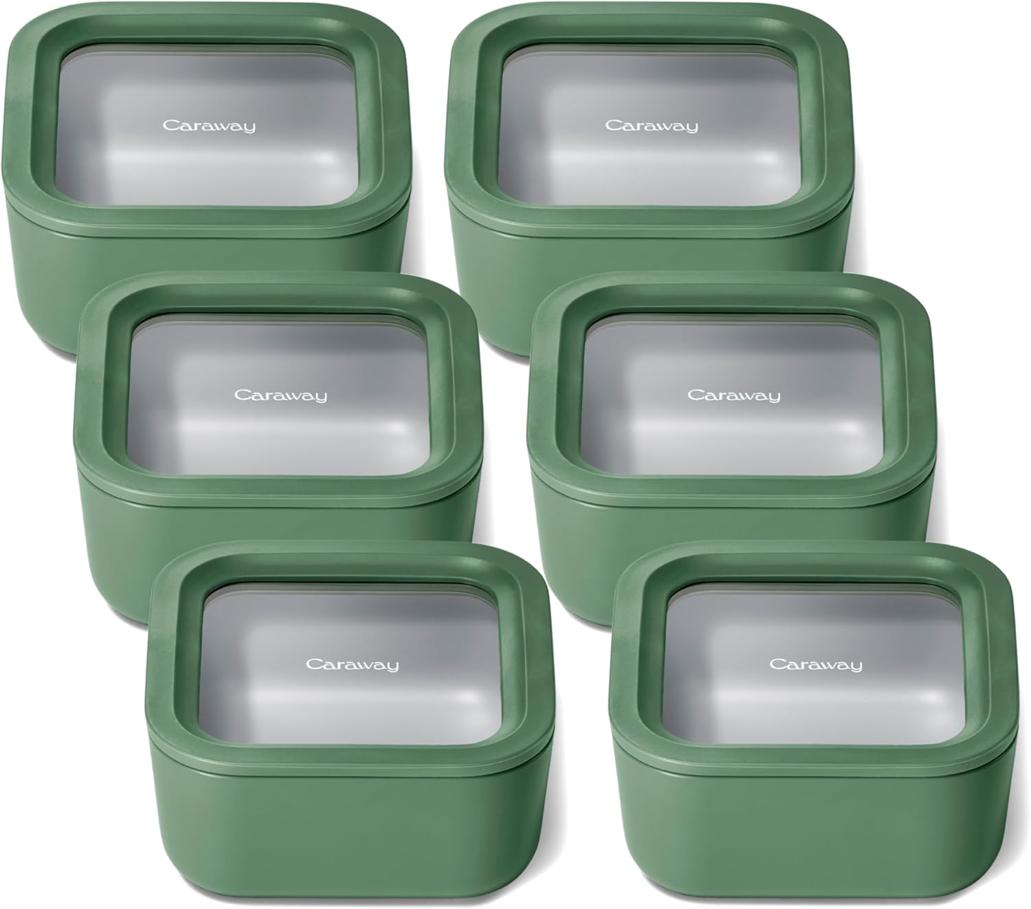Caraway 6pc Glass Food Storage Set – 4.4 Cup Food Containers (6) - Ceramic Coated - Non Toxic, Non