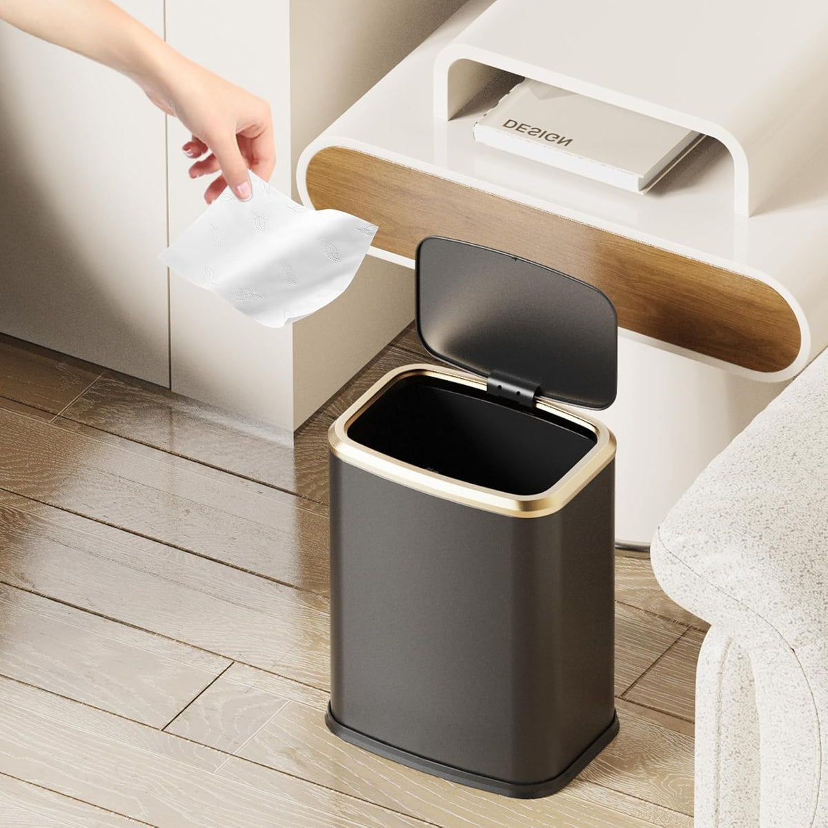 2.1 Gallon Bathroom Trash Can with Lid Press Top, 8 Liter Stainless Steel Garbage Can with Press