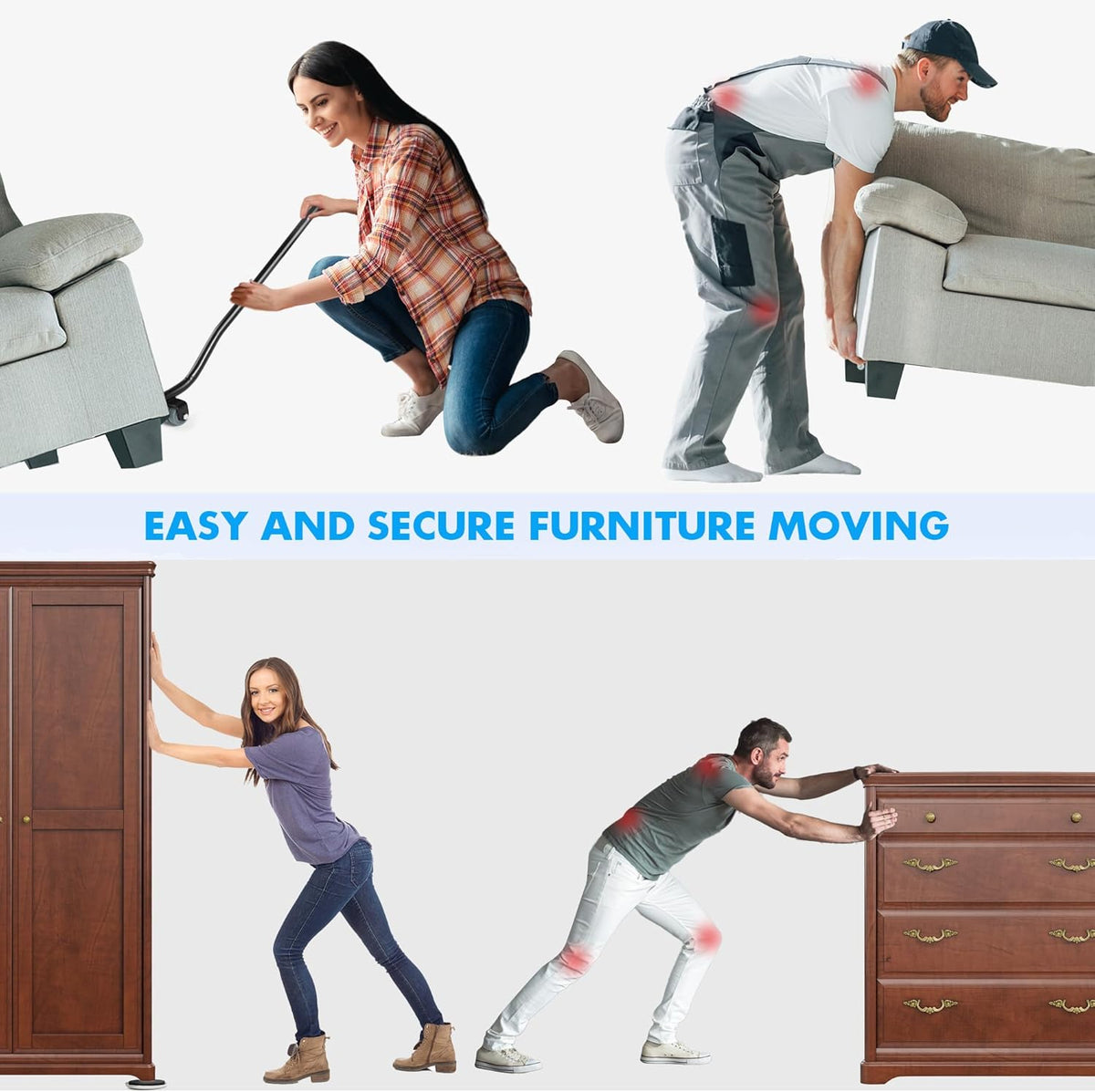 Furniture Lifter Tool + 8-Pack of 3.5" Sliders, Save 80% Effort, Safely and Easily, The Lift and