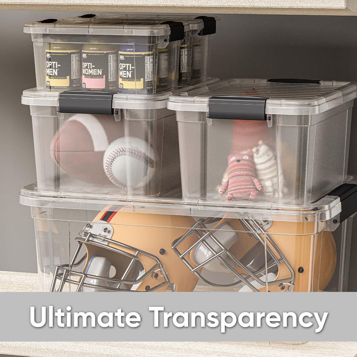 Superio Clear Storage Bins with Lids, Stackable Storage Box with Latches and Handles, Extra Small