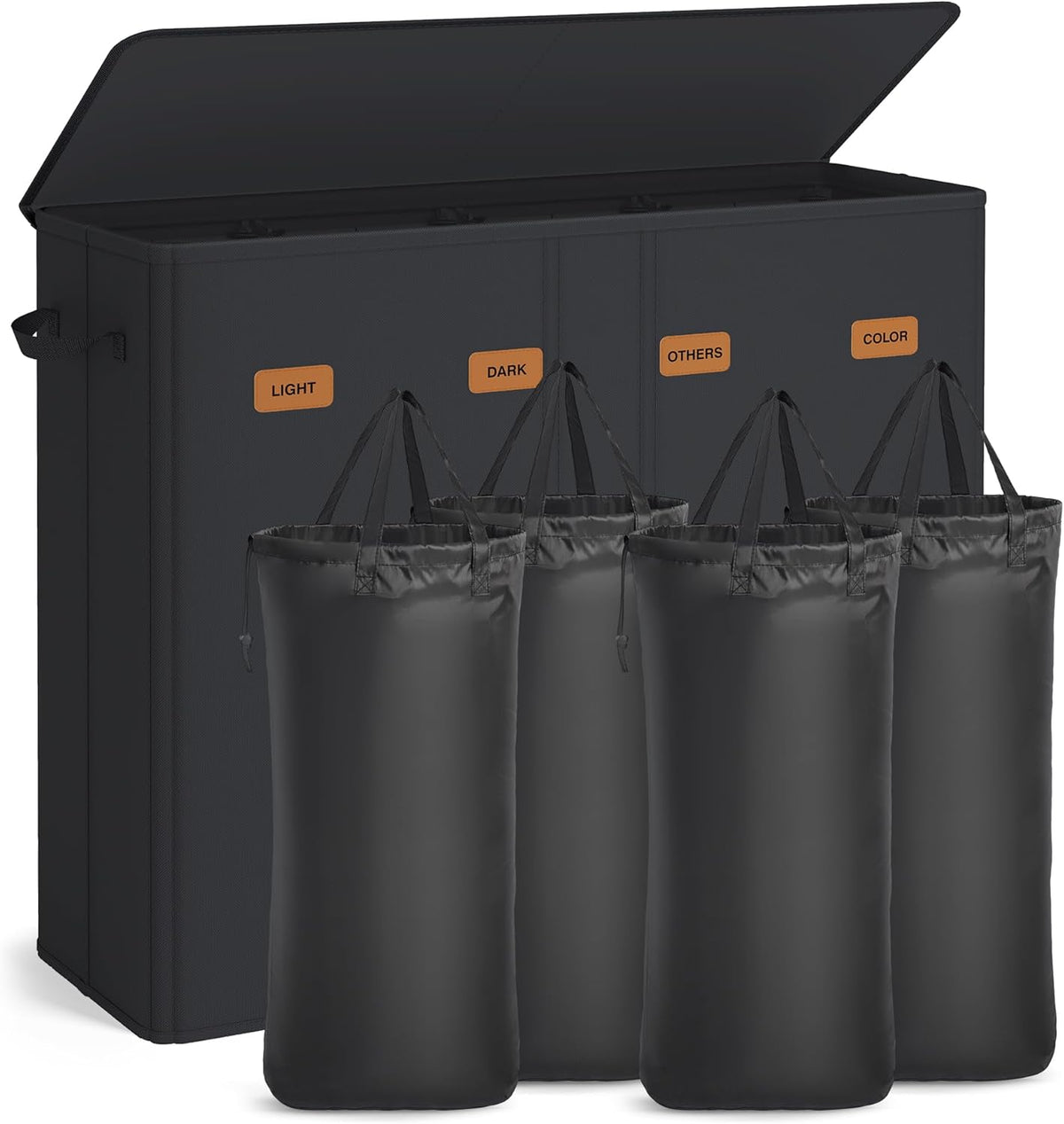 SONGMICS 55.4 Gallon (210 L) Laundry Hamper, 4-Compartment Laundry Basket Sorter with Lid, Labels