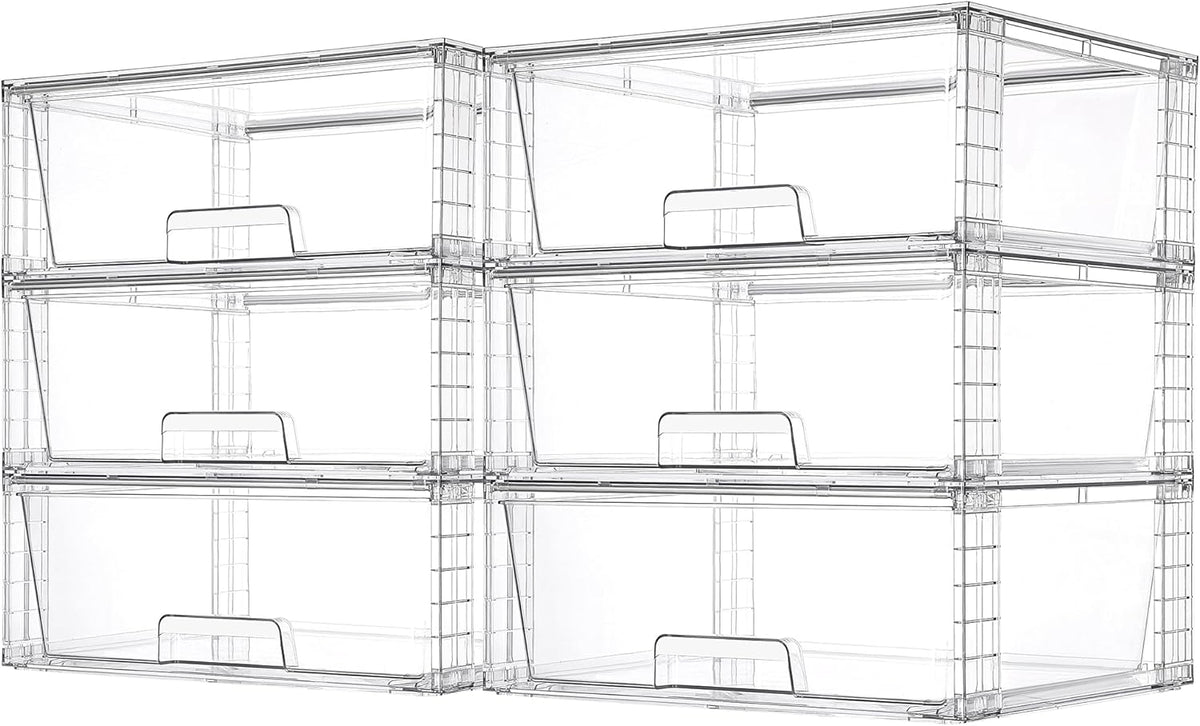 Vtopmart 6 Pack Large Stackable Storage Drawers,Easily Assemble Acrylic Bathroom Closet Undersink