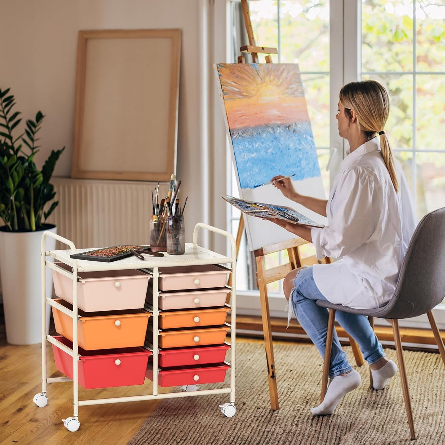 GOFLAME 9-Drawer Rolling Storage Cart, Mobile Utility Cart with Removable Drawers & Metal Frame