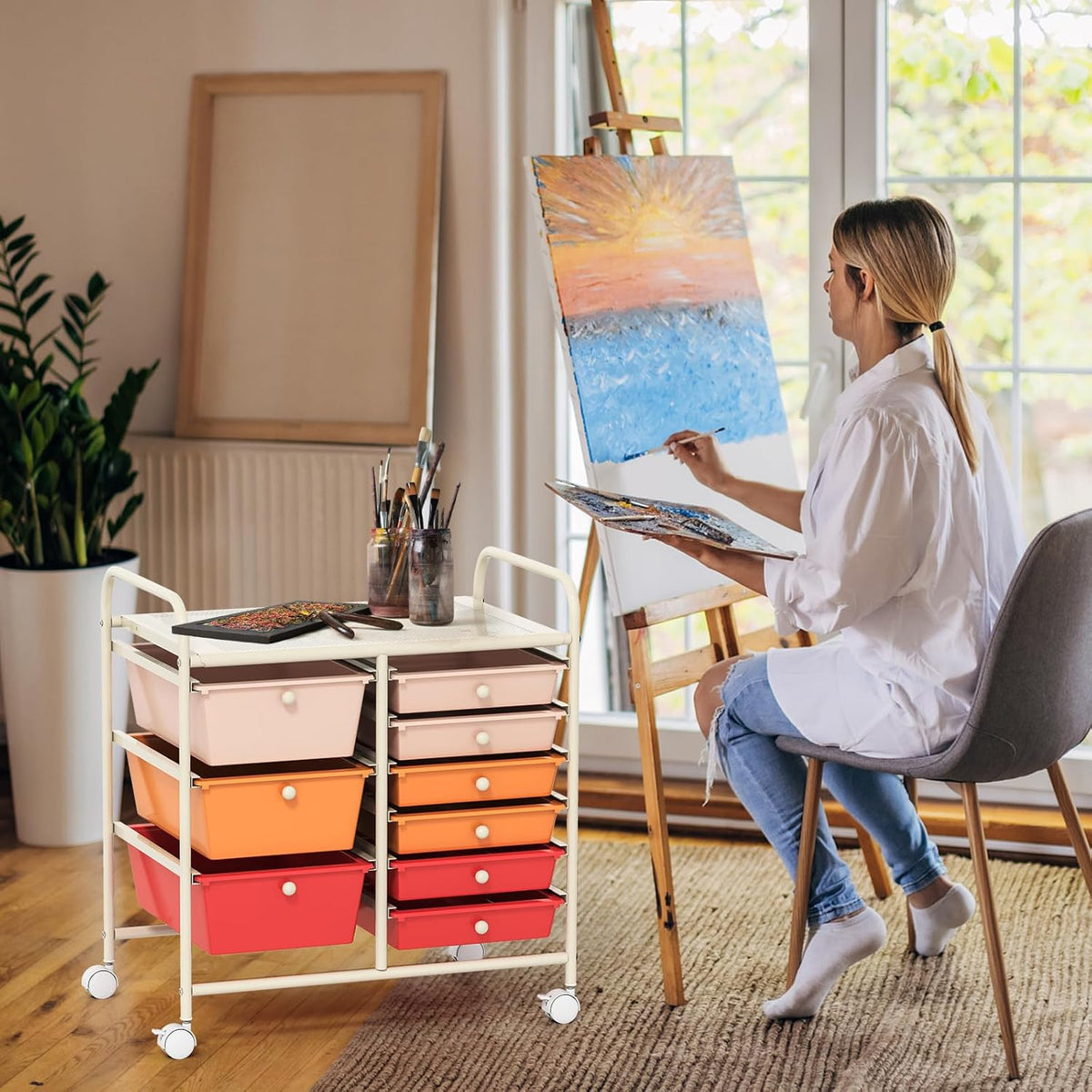 GOFLAME 9-Drawer Rolling Storage Cart, Mobile Utility Cart with Removable Drawers & Metal Frame