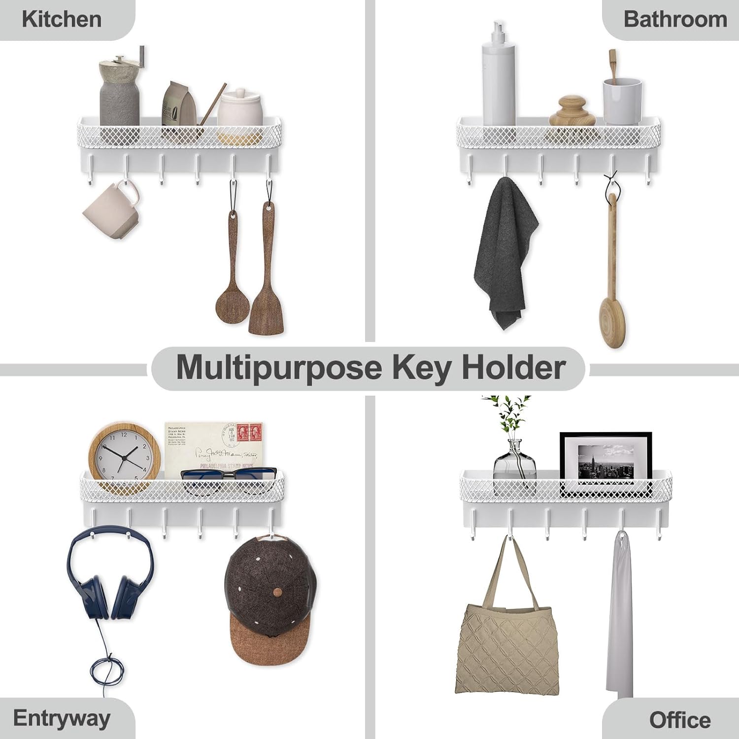 Key Holder for Wall – Decorative Stainless Steel Key Hanger with 6 Hooks for Hats, Bags, Leashes