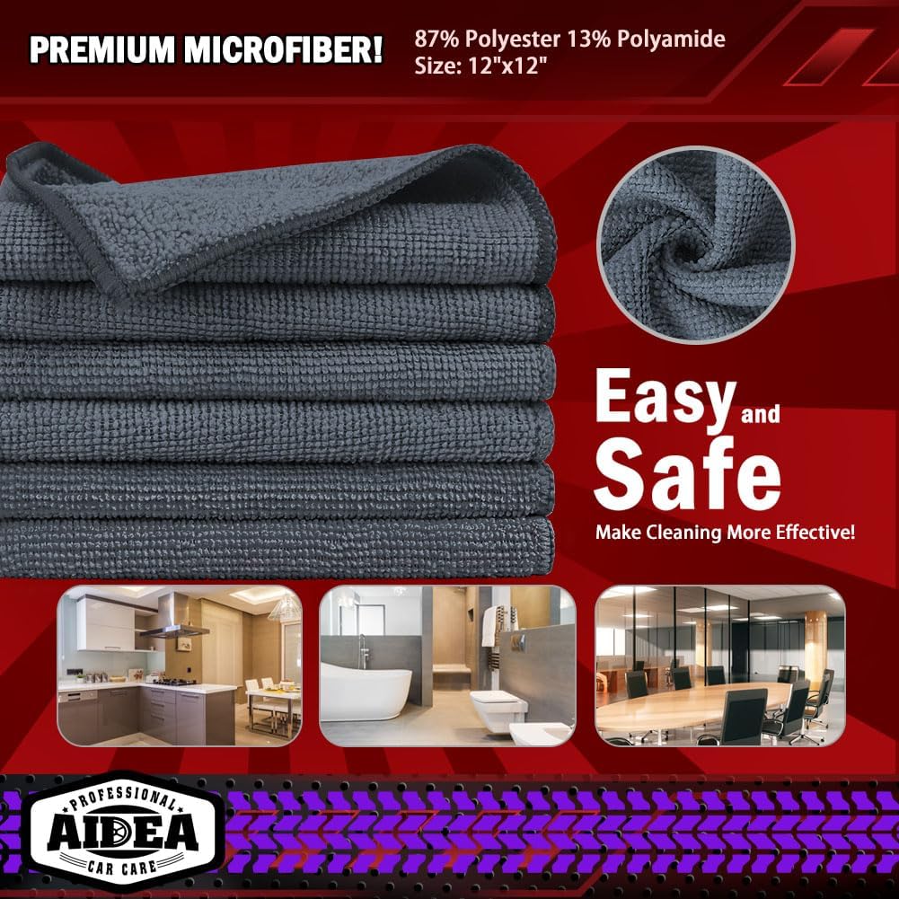 AIDEA Microfiber Cleaning Cloth Grey 150PK, Microfiber Towels for Cars, Premium Car Cloths, Dusting