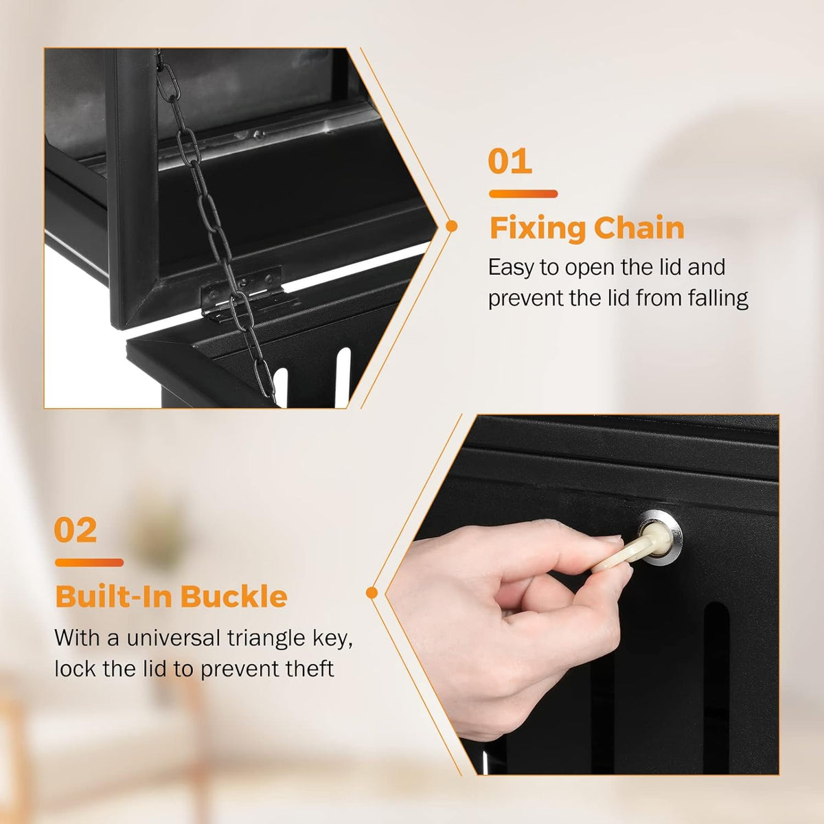 BEAMNOVA Trash Can Outdoor Top Tray Matte Black Stainless Steel Commercial Garbage Enclosure with