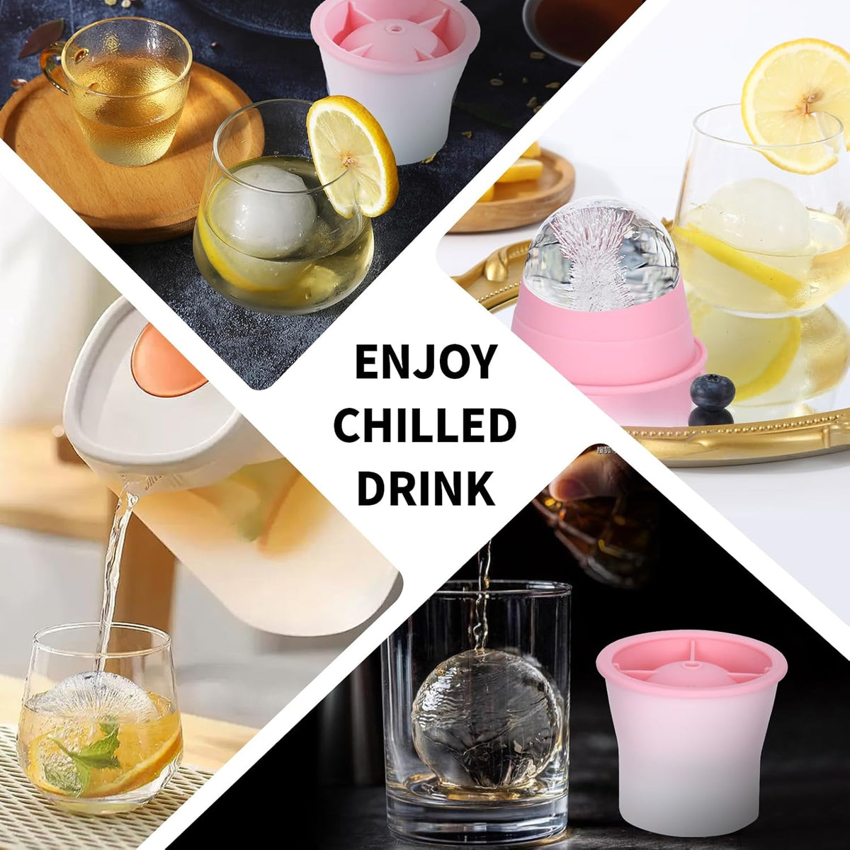 Round Ice Cube Molds 6 Pieces, Silicone Sphere Ice Mold Maker, Stackable Easy Release Circle Ice