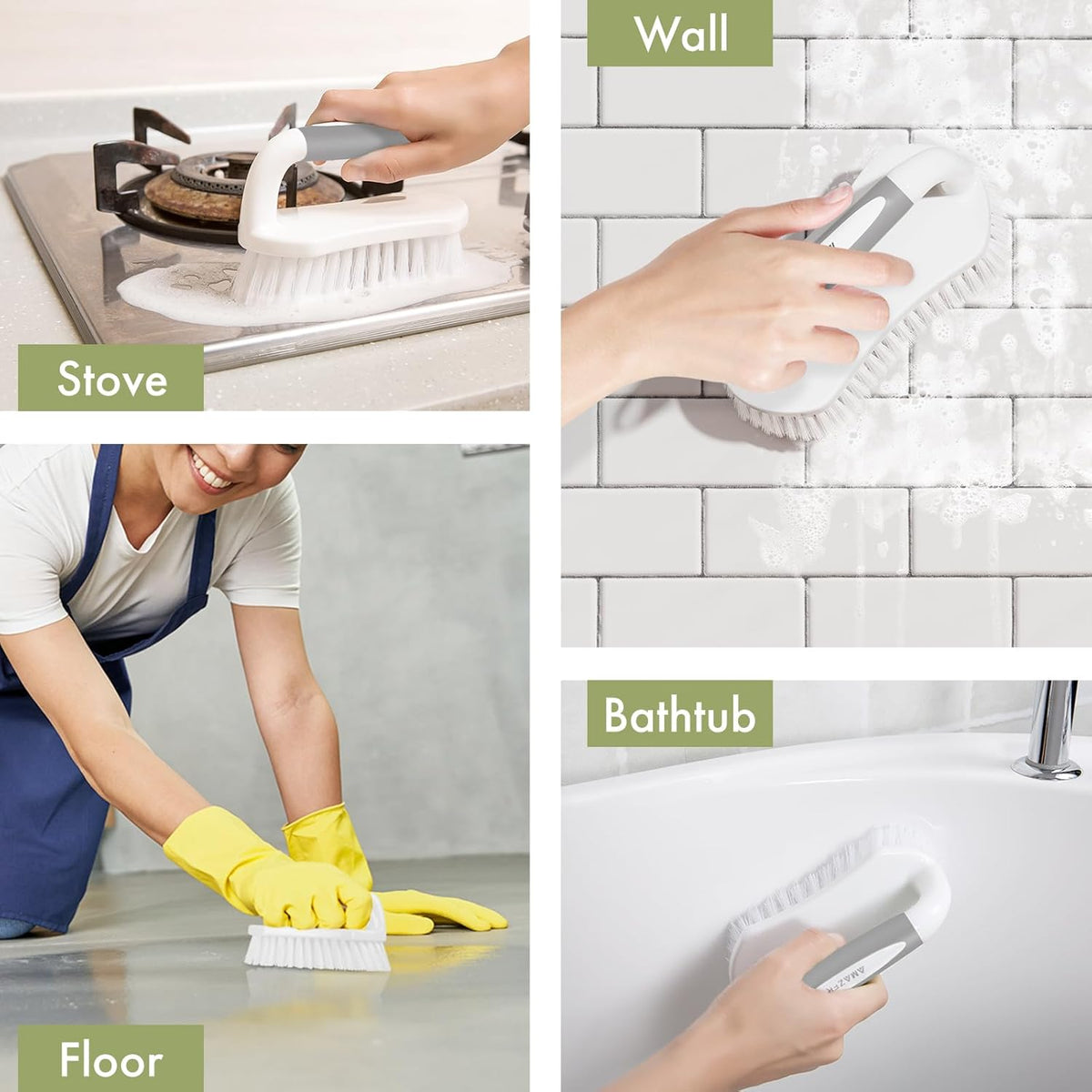 Amazer Scrub Brush for Cleaning Comfort Grip Shower Scrubber Flexible Stiff Bristles with Handle