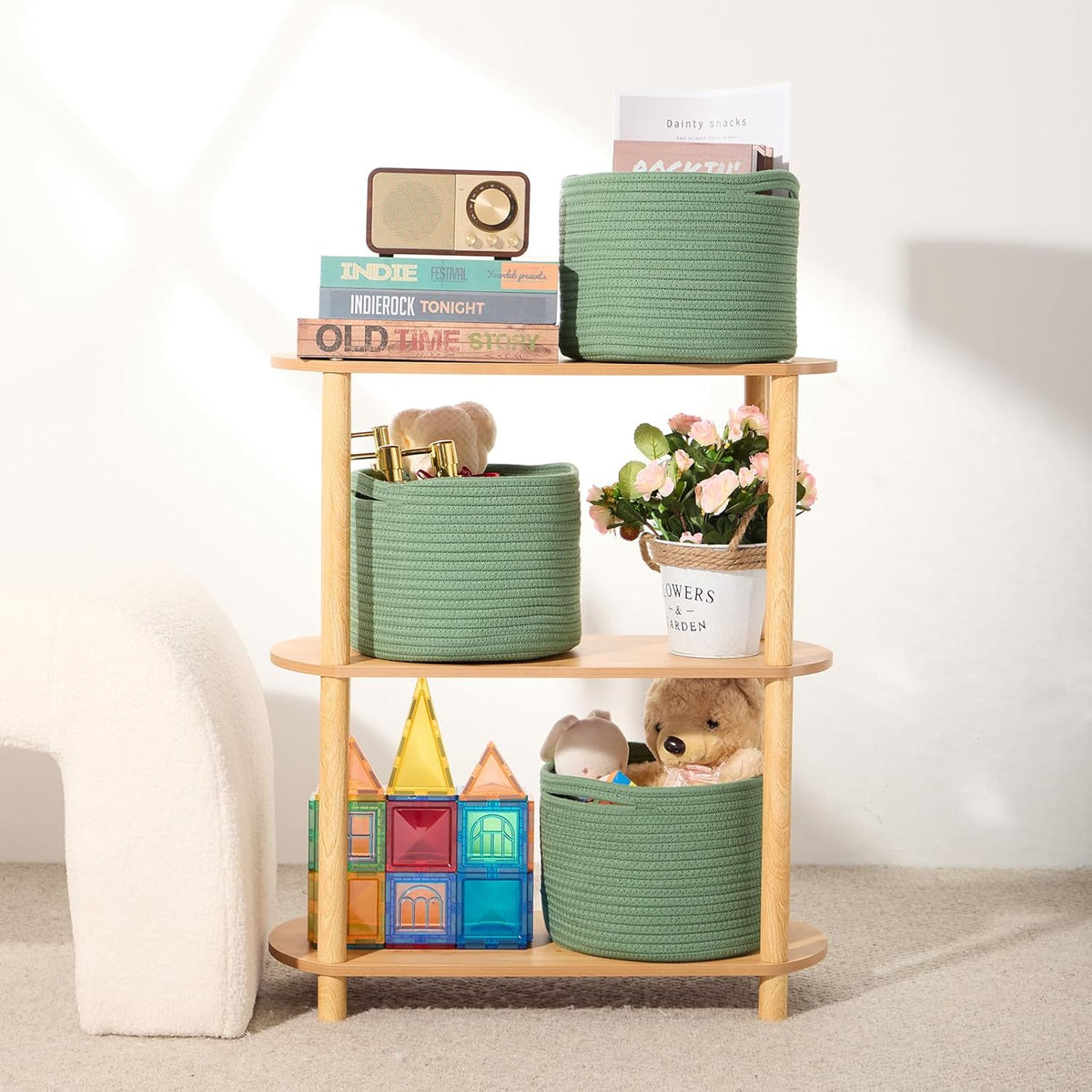 Small Basket for Organizing | Cube Shelf Closet Storage Baskets | 9.7×9.7×7.1” | Woven Rope Gift