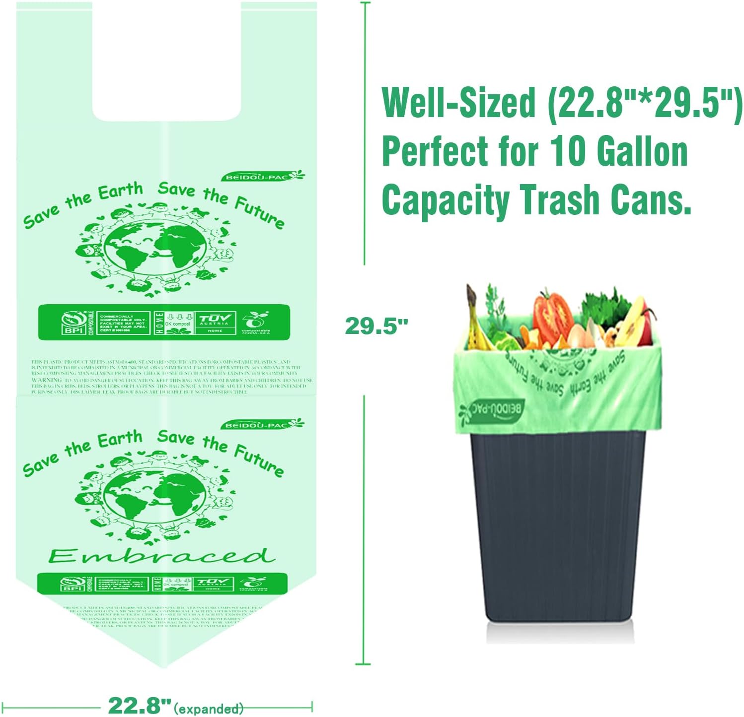 8-10 Gallon Compostable Trash Bags, 120 Count, Compost Bags Kitchen Trash Bags with Handle, Sturdy
