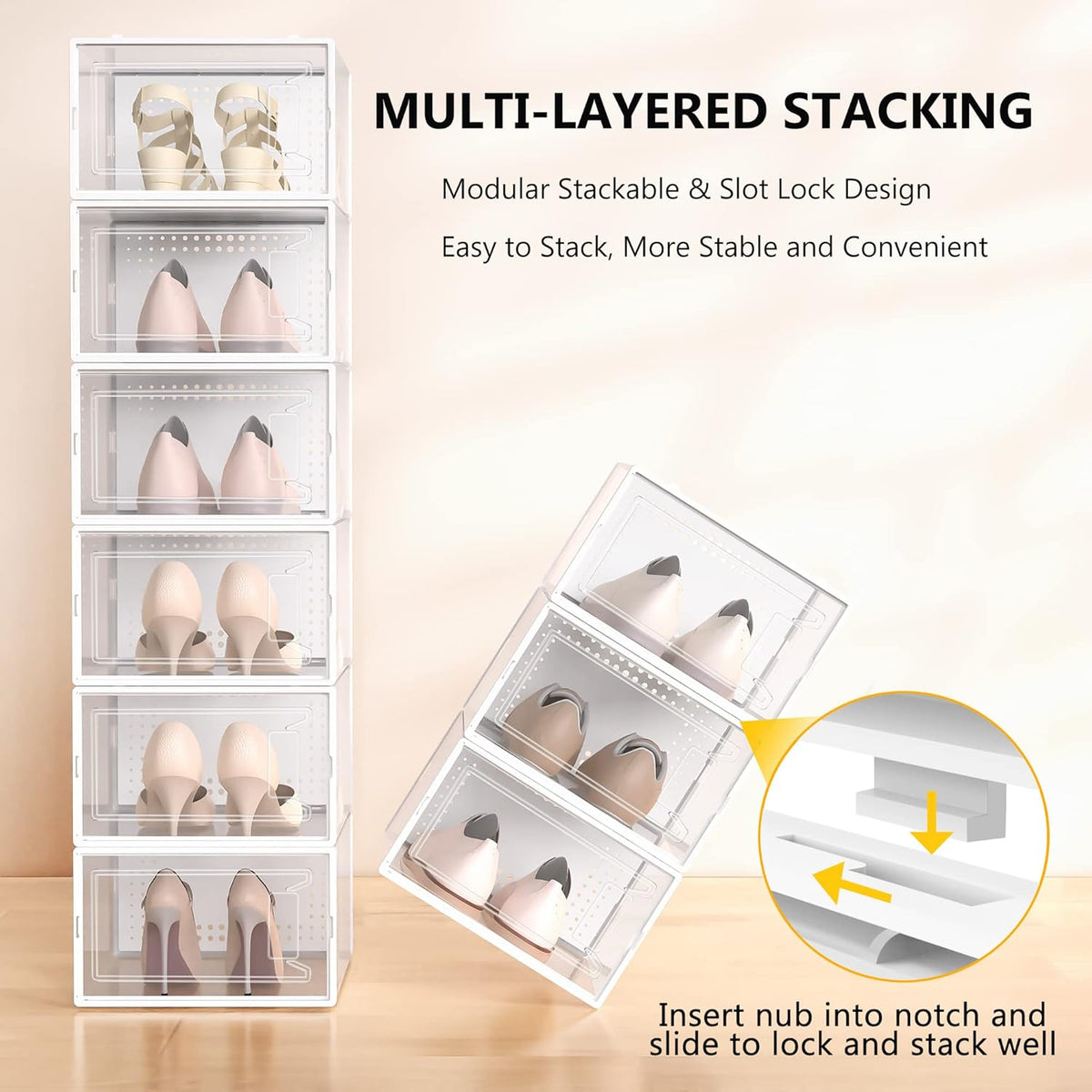 Secret Space 12 Pack X Large Shoe Organizer Storage Boxes for Closet, Modular Space Saving Shoe
