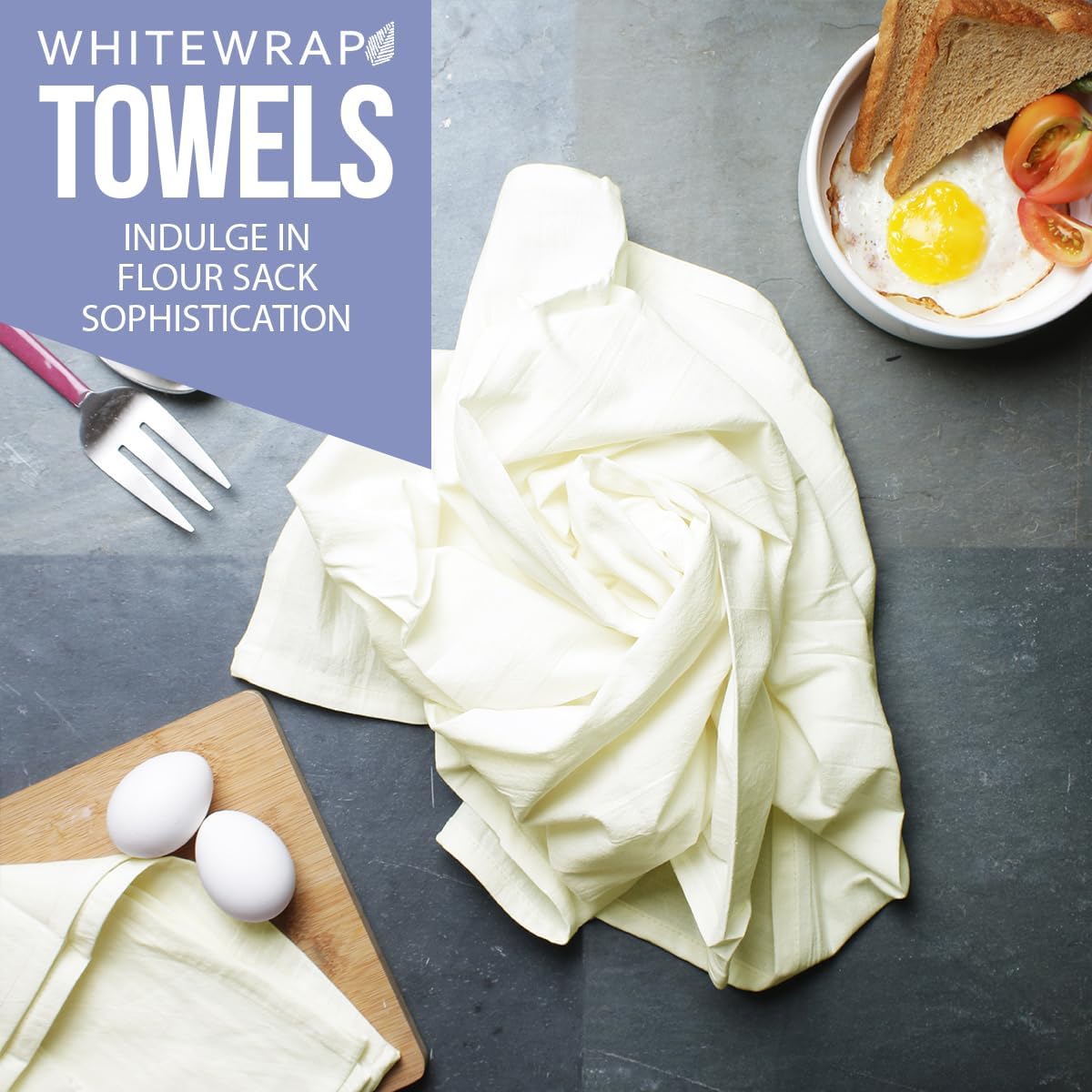 WHITEWRAP Flour Sack Towels| Tea Towel for Crafts| Kitchen Dish Cotton Blank Towel for