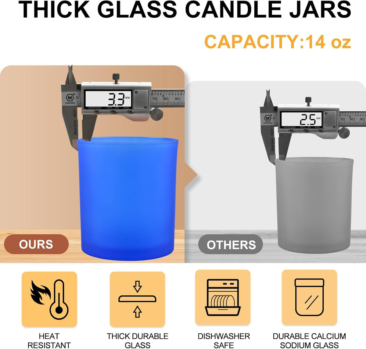 SHOWIN 14 OZ Thick Candle Jars for Making Candles 12 Pcs, 3 Wick Empty Jars with Wood Lids for