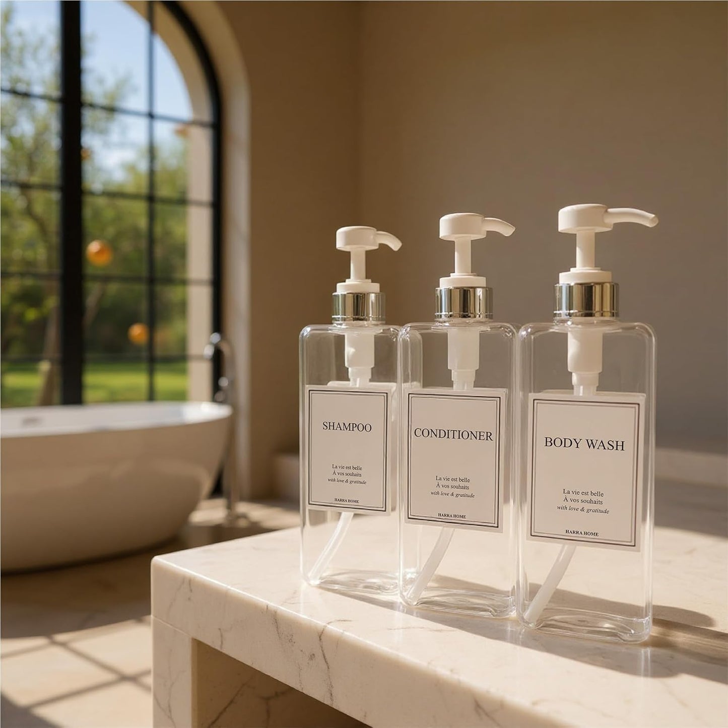 Modern Design Large 27 oz Shampoo and Conditioner Dispensers - Empty Plastic Refillable Pump Bottle