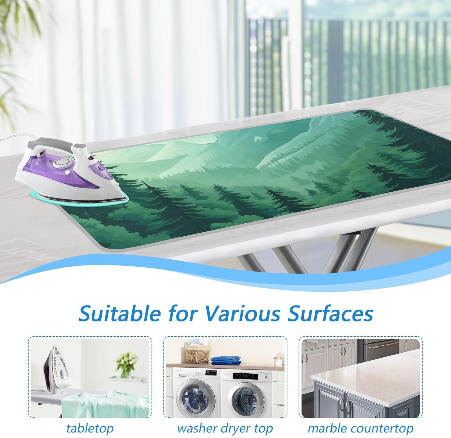 Mountain Forest Trees Green 02 Ironing Mat for Table top Portable Ironing Pad Blanket for Washer
