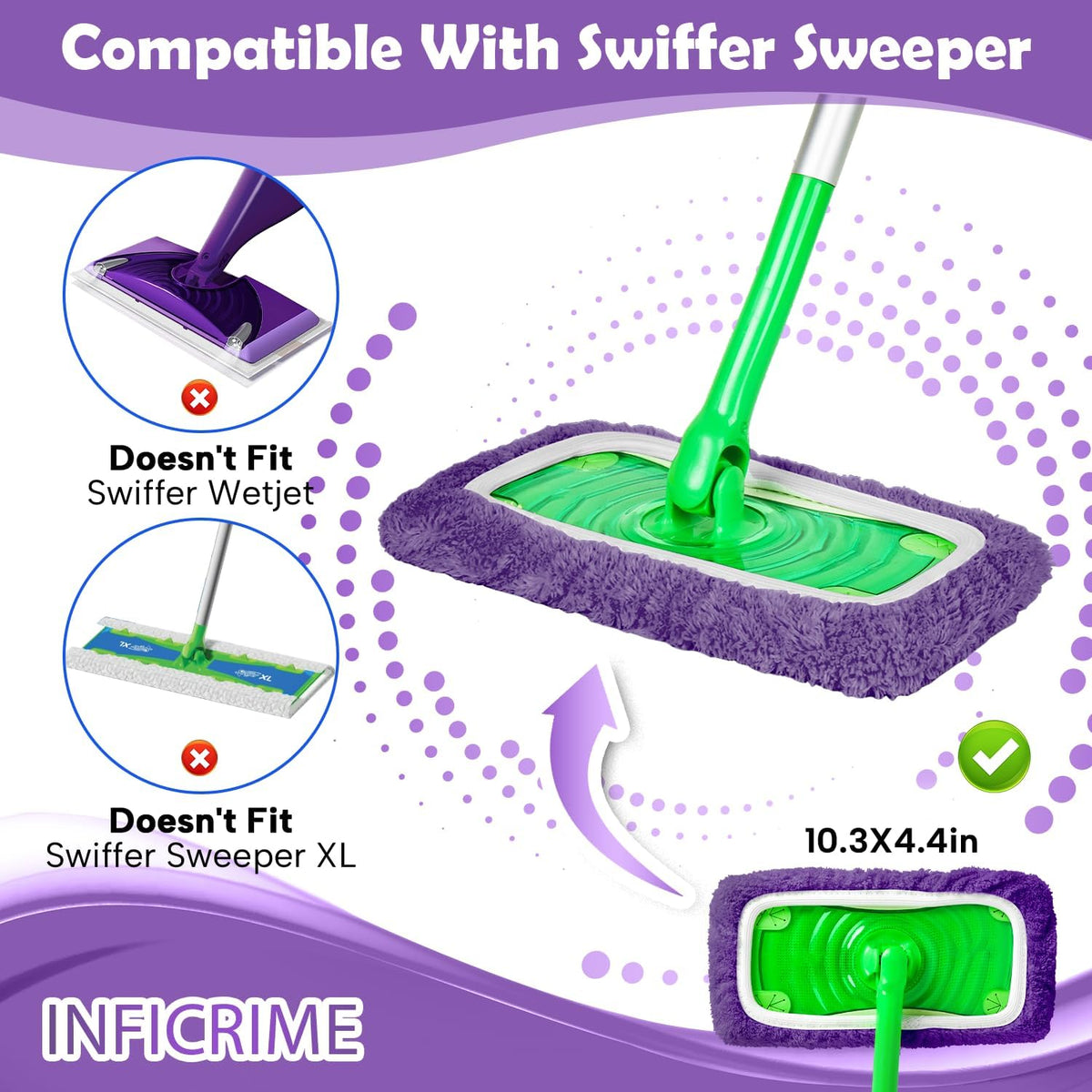 6 Pack Reusable Microfiber Mop Pads Compatible with Swiffer Sweeper Mop, Dry Sweeping Cloths & Wet