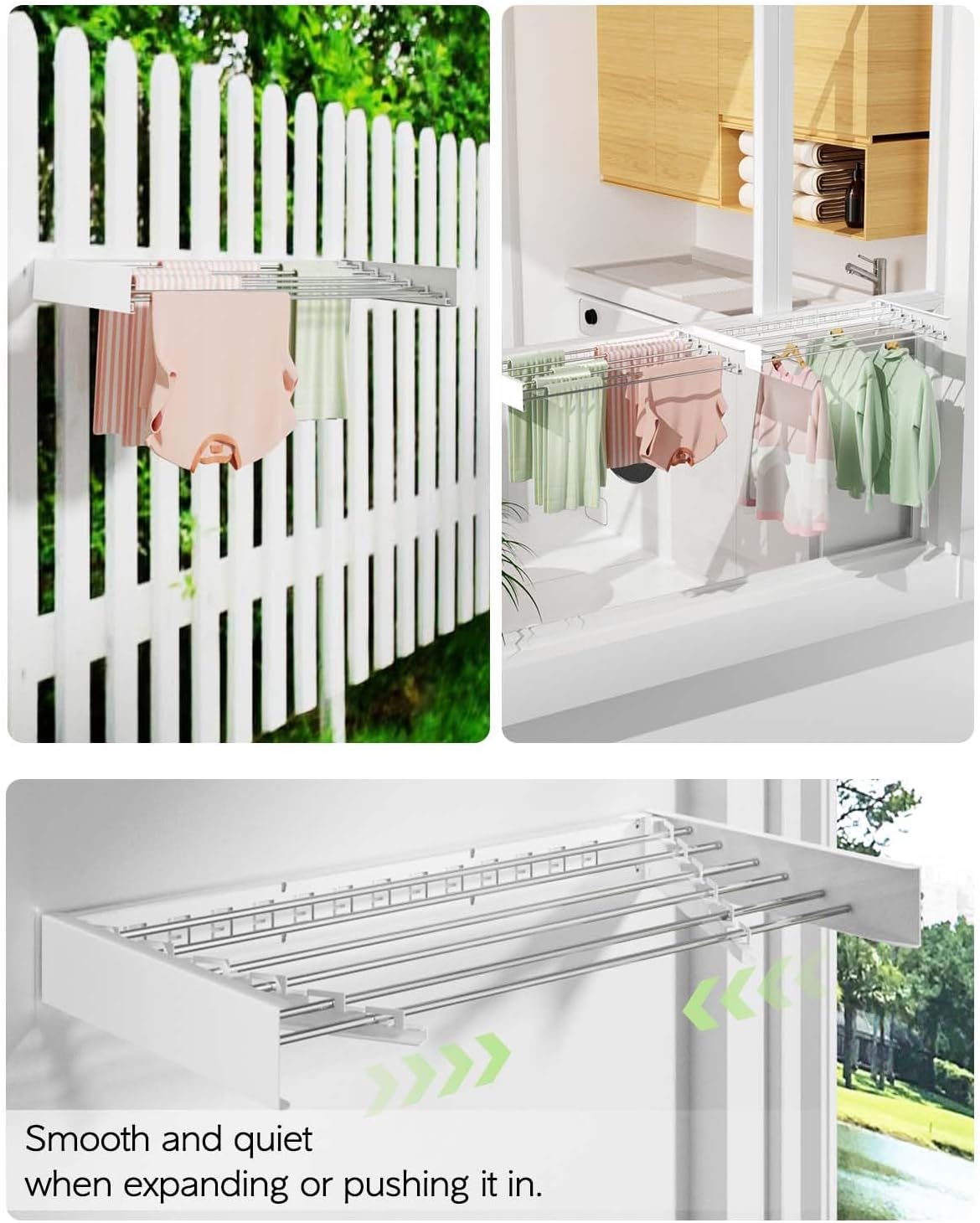 Wall Mounted Clothes Drying Rack 40 inches, Foldable Wall Mount Laundry Rack Folding Indoor, Drying